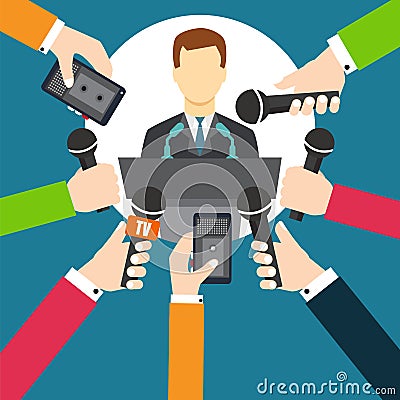 Interview a businessman or politician answering questions Vector Illustration