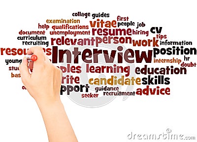 Interview curriculum vitae word cloud hand writing concept Stock Photo