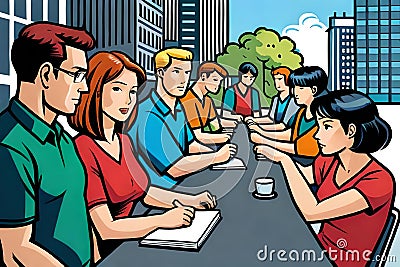 In an interview event, the prospective contestants were asked one by one about their respective identities. Comic style Generative Stock Photo