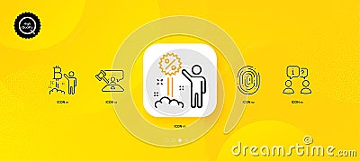 Interview, Fingerprint and Judge hammer minimal line icons. For web application, printing. Vector Vector Illustration