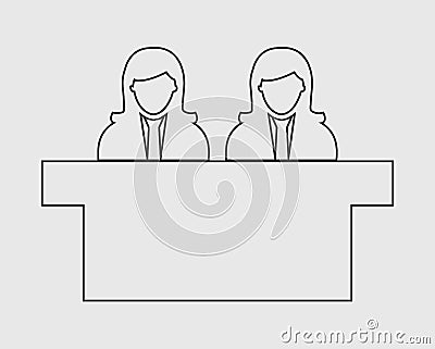 Interview Panel line Icon with desk Vector Illustration