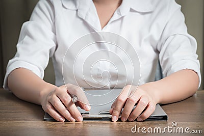 Interviewer or recruiter during interview, Employment concept Stock Photo