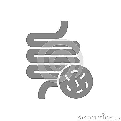 Intestine with bacteria grey icon. Diseased internal organ symbol. Vector Illustration