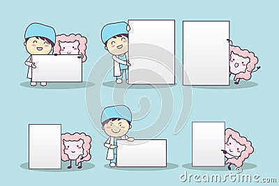 Intestine and doctor with billboard Vector Illustration