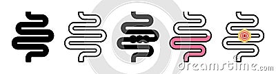 Intestine health. Icon of constipation, colitis, inflammation and pain in bowel. Gut problem. Logo of healthy stomach or bloating Vector Illustration