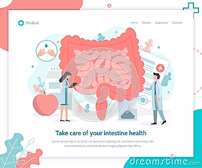 Intestine health medical web page Vector Illustration