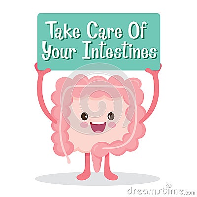 Intestines, Human Internal Organ, Cartoon Character Vector Illustration