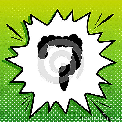 Intestines sign. Black Icon on white popart Splash at green background with white spots. Illustration Stock Photo