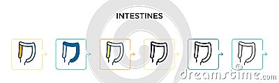 Intestines vector icon in 6 different modern styles. Black, two colored intestines icons designed in filled, outline, line and Vector Illustration