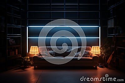 Intimate atmosphere Dark room with gentle lamp illumination Stock Photo