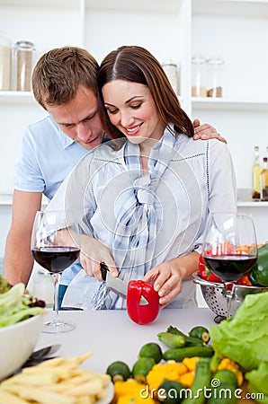 Intimate couple preparing dinner Stock Photo