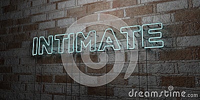 INTIMATE - Glowing Neon Sign on stonework wall - 3D rendered royalty free stock illustration Cartoon Illustration