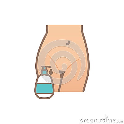 Intimate hygiene product. Woman body, flat illustration. Female body intimate hygiene gel. Vector symbol or logo Cartoon Illustration