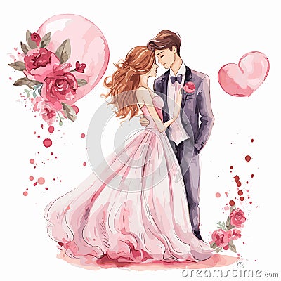 Watercolor loving couple of your wedding Vector Illustration