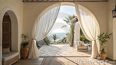 In this intimate setting a smooth broad arch beckons with its minimalist design allowing easy access to a sundrenched Stock Photo