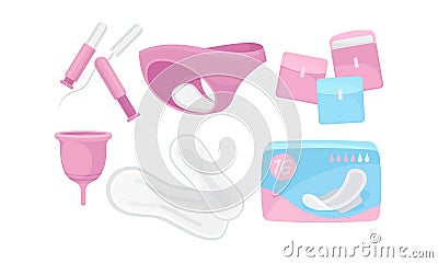 Intimate Woman Hygiene with Sanitary Towels and Tampons Vector Set Vector Illustration