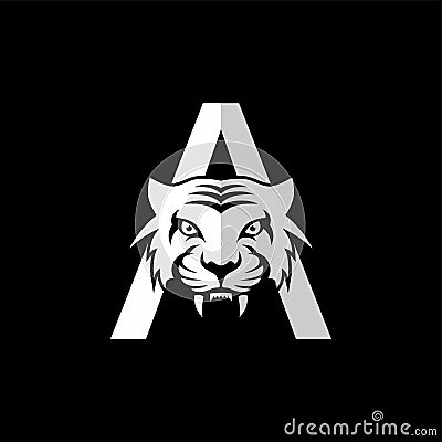 intimidating tiger front view theme logo template Vector Illustration