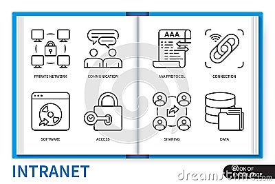 Intranet infographics linear icons collection Stock Photo