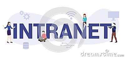 Intranet internet network concept with big word or text and team people with modern flat style - vector Cartoon Illustration