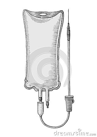 Intravenous infusion hand drawing vintage illustration Vector Illustration