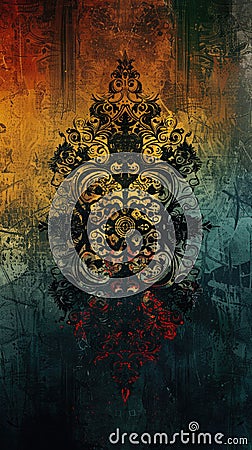 Intricate abstract background featuring bold graphic design with ornate patterns and vibrant color gradient. combination Stock Photo