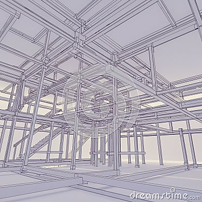 Intricate architectural wireframe design of a multi-level building structure with Stock Photo