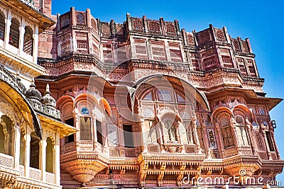 Intricate architecture in ancient Jaipur Stock Photo