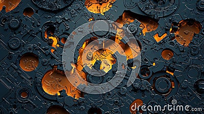 intricate array abstract mechanical puzzles showcases multiple mechanisms sharp macro details highlighted vivid Stock Photo