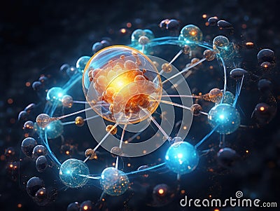 Intricate Atom Structure 3D Rendering Electron Cloud Visualization Stock Photo