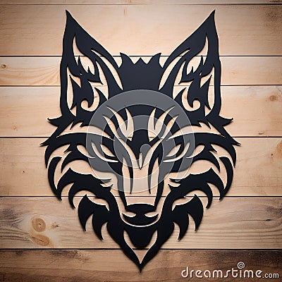 Intricate Aztec-inspired Steel Wolf Head Wall Art Stock Photo