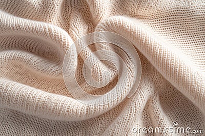 The intricate beige knitted fabric displays a structured geometric pattern illuminated by sharp directional lighting Stock Photo