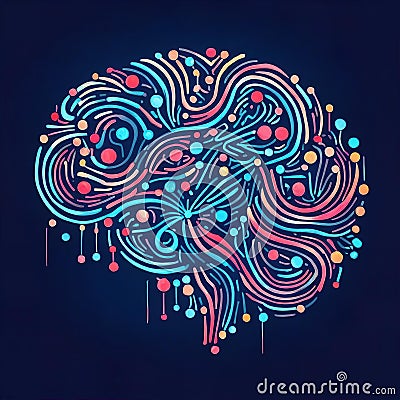An intricate blend of circuitry, neurons, and gears forms a stylized brain pattern Stock Photo