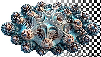 Intricate blue and orange mechanical fractal sphere structure png transparent image Generative AI Stock Photo