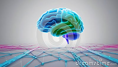 Intricate Brain Design Intertwined with Colorful Wires and Cables Symbolizing Complex Thought Processes and Technological Stock Photo