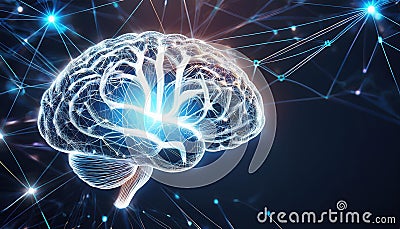 Intricate Brain Structure with Interconnected Neural Pathways Symbolizing Complex Thought Processes and Cognitive Connections in a Stock Photo