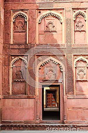 Intricate carvings decorate the Agra Fort in Agra, India Stock Photo