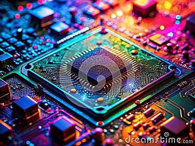Intricate Circuit Board Glitch A Visual Representation of Software Errors and Data Corruption Stock Photo