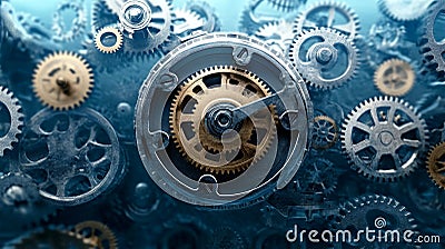 Intricate Clockwork Mechanism, Gears and Cogwheels Interlocking, Time and Engineering Concept Stock Photo