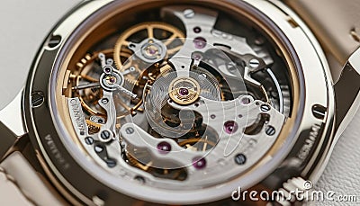 Intricate clockwork mechanism showing precision engineering Stock Photo