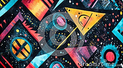 Intricate close up of abstract cosmic design featuring geometric shapes and zigzag patterns Stock Photo