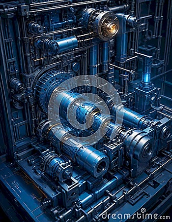 Intricate Complex Blue Machine Stock Photo