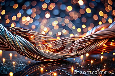 Intricate Copper Network Cable CloseUp Unveiling the Twisted Pair Structure and Data Transmission Fundamentals Stock Photo