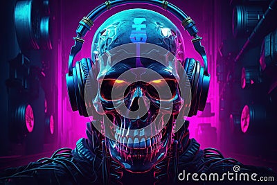 Intricate Cyberpunk skull. Generate Ai Stock Photo