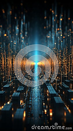 Intricate 3D visualization of the big data universe, entwined with binary code Stock Photo