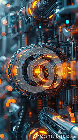 Abstract visualization of advanced machinery and robotics enhancing asset management in industry Stock Photo