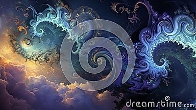 Intricate design with whimsical curls, ethereal clouds, beautiful curves fantasy wave. Generative Ai Stock Photo