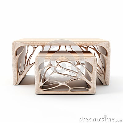 Intricate Design Wooden Tables: Fluid Networks And Naturalistic Rendering Stock Photo