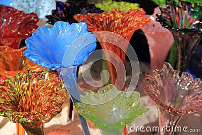 Intricate detail in glass blown flowers during class at Hot Shop, Coastal Art Center, Alabama, 2018 Editorial Stock Photo