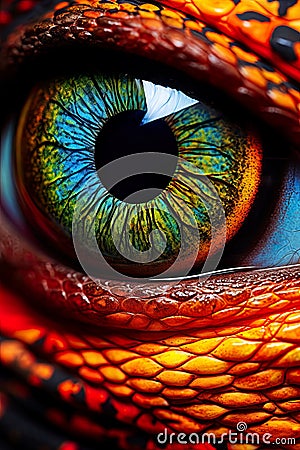 intricate details of a reptile's eye, revealing great colors, patterns, and textures. Stock Photo