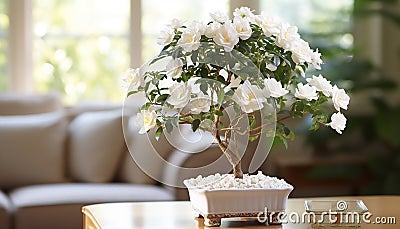 the intricate details of the smallest white bonsai rose plant Stock Photo